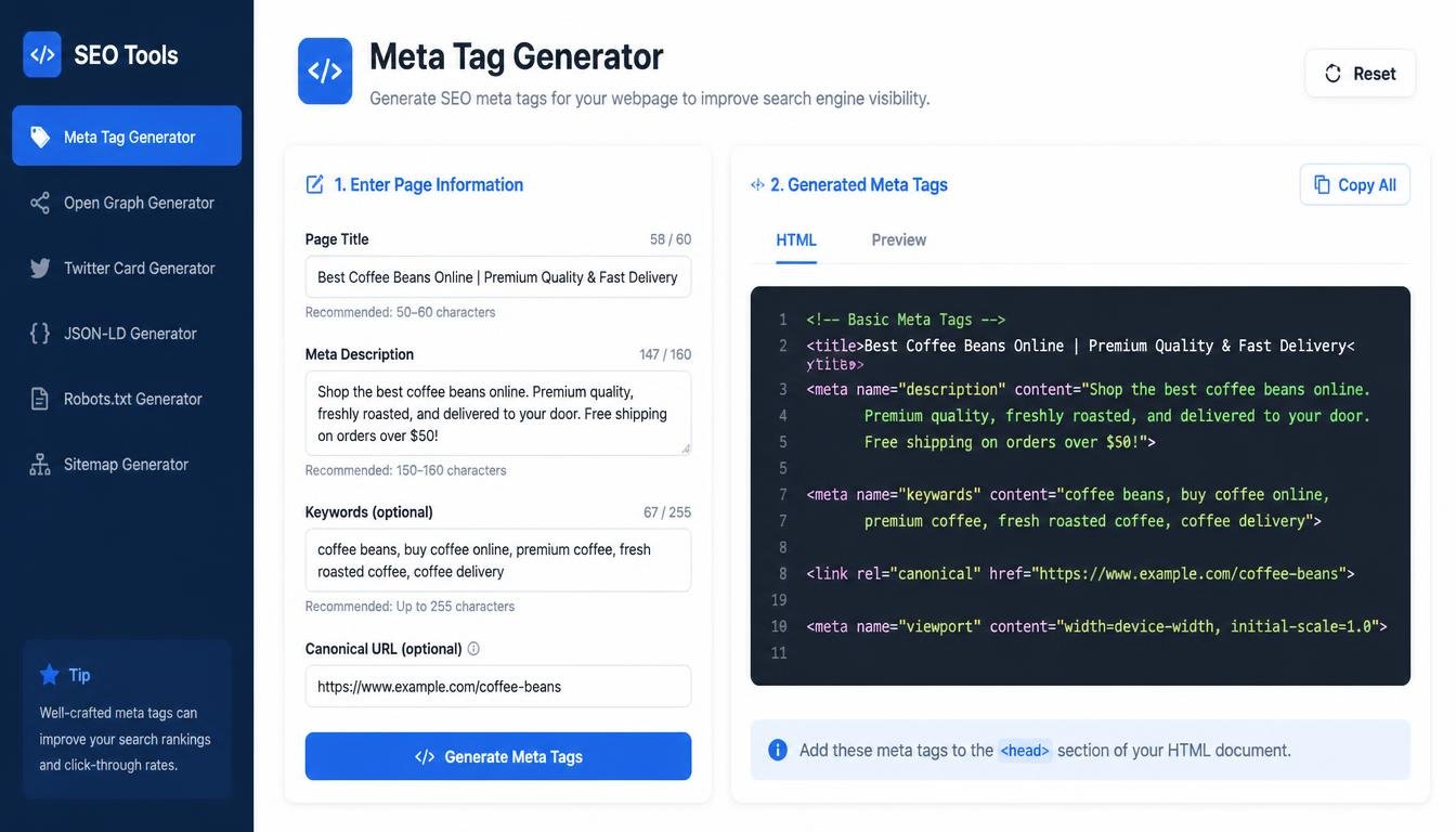 Meta Tag Generator: Create Better Meta Tags for Your Website
